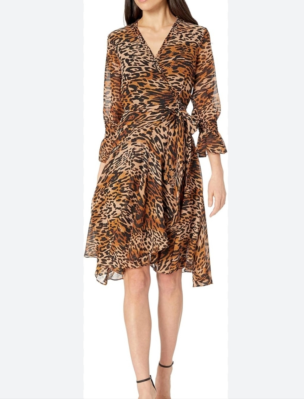 EUC Tahari Tiger-Print Wrap Midi Dress in Brown and Black Size 16W